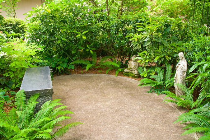 Meditation garden with spiritual statues